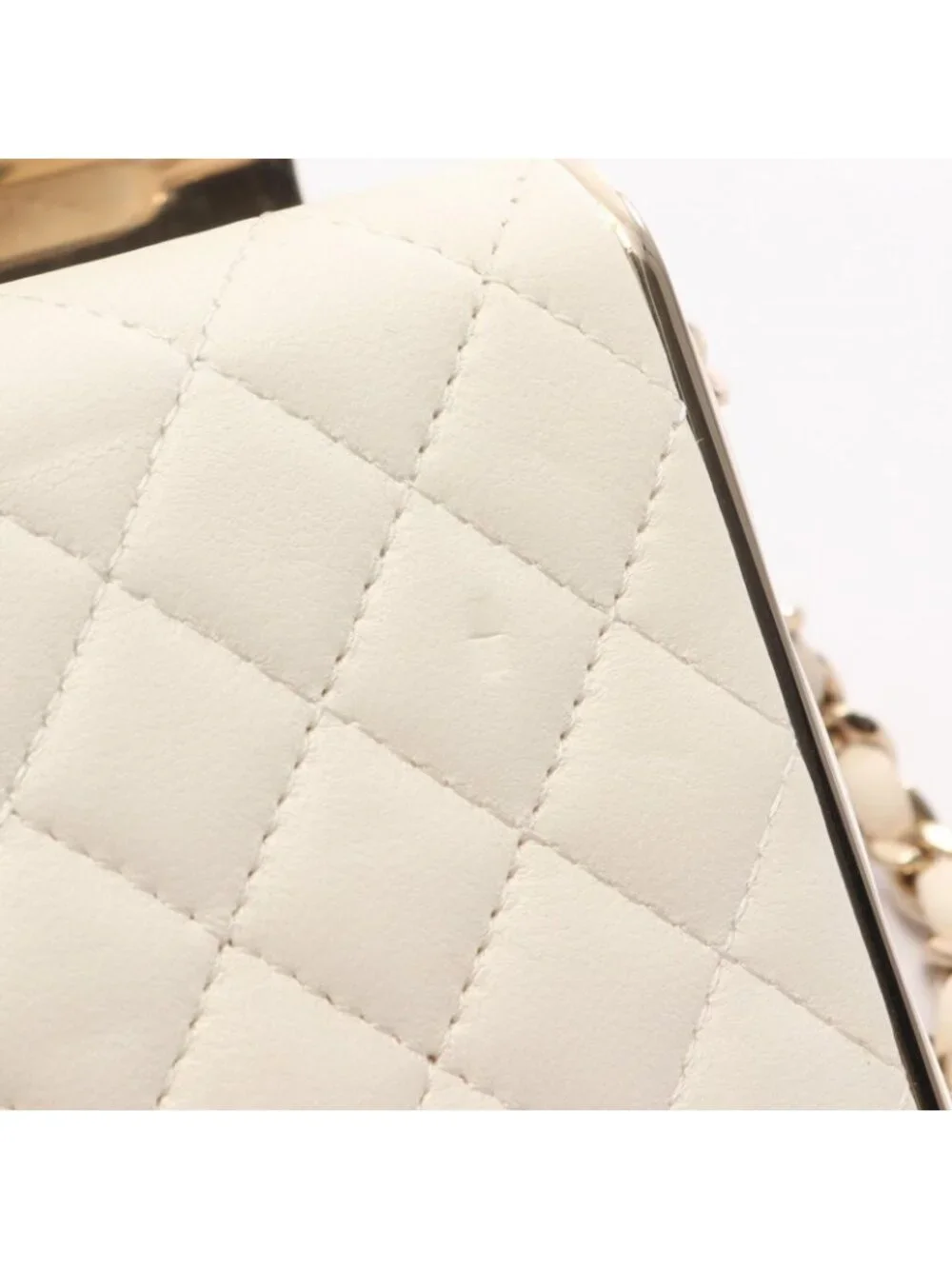 Chanel Shoulder Bag Quilted Mini Minaudiere Evening White Lambskin Small Box